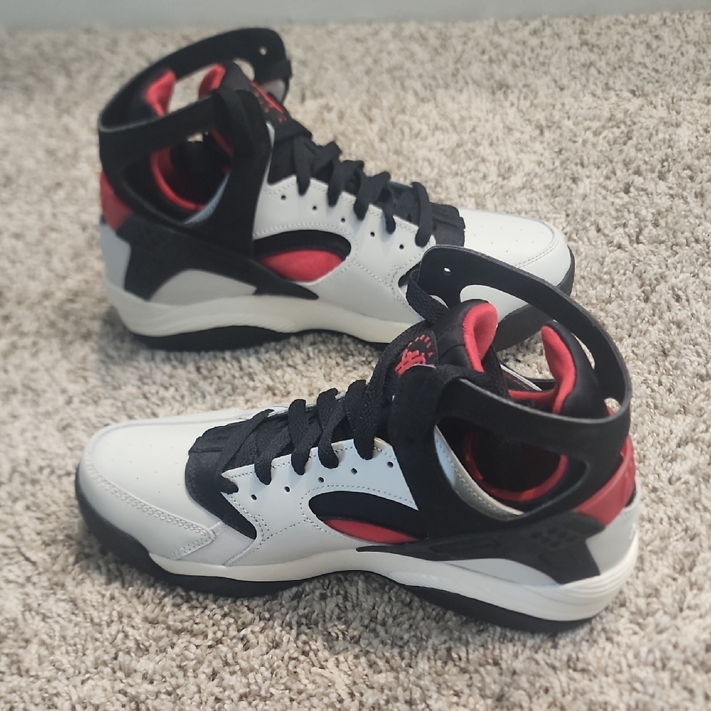 White and Black High-Top Sneakers with Red Accents - Picture 5 of 8